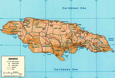 Map of Jamaica - Paradise Vacations Transport Service Montego Bay, Jamaica - St. James PO # 2, Jamaica West Indies -  http://www.paradisevacationsjamaica.com; E-mail: paradisevacationsja@yahoo.com
